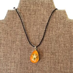 Starfish Orange Acrylic Satin Cord Necklace NEW